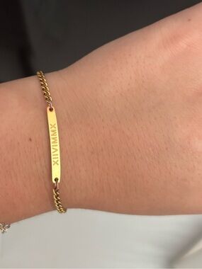 Gold Engraved ID Bracelet - Personalized Roman Numerals